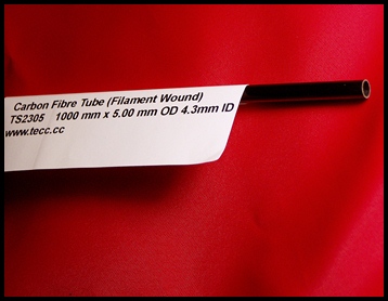 Carbon Fibre Tube (Filament Wound)1000 x 5.00 OD 4.3mm ID   (TS2305)